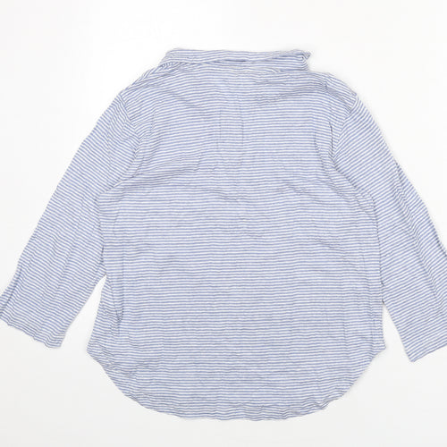 Poetry Womens Blue Striped Linen Basic T-Shirt Size 12 Collared