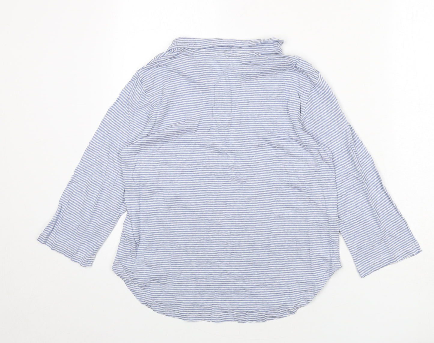 Poetry Womens Blue Striped Linen Basic T-Shirt Size 12 Collared