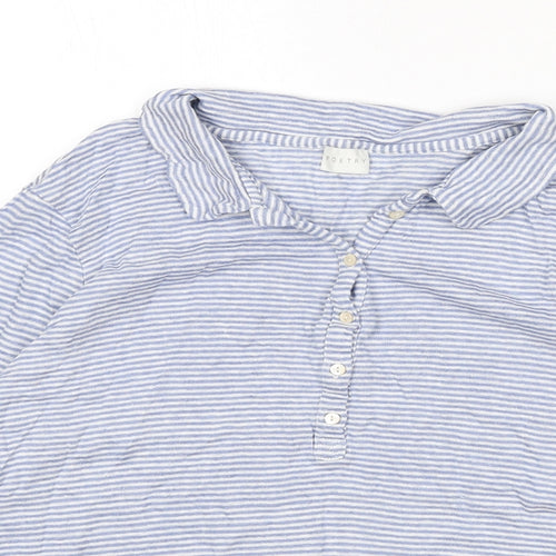 Poetry Womens Blue Striped Linen Basic T-Shirt Size 12 Collared