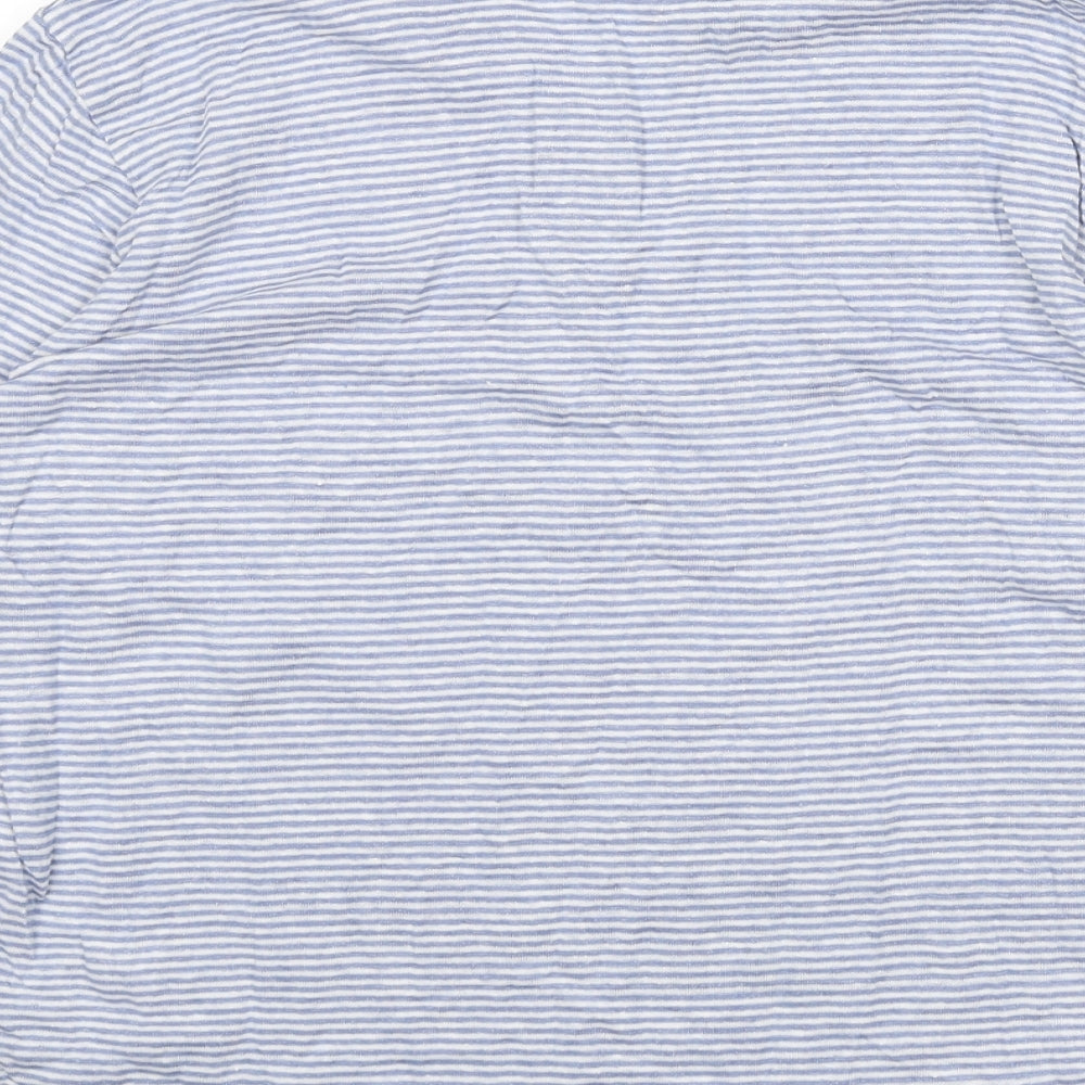 Poetry Womens Blue Striped Linen Basic T-Shirt Size 12 Collared