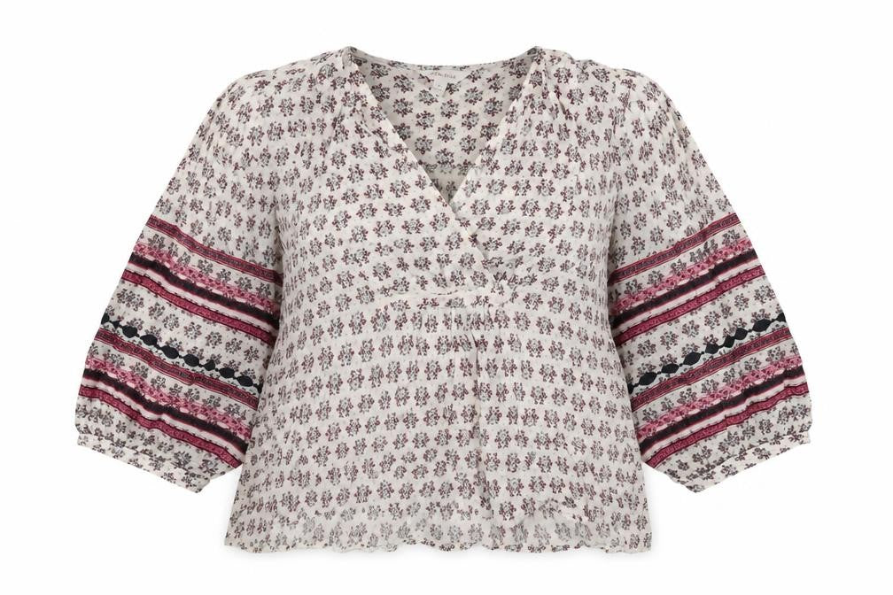 Front view of Per Una women’s ivory floral polyester basic blouse, size M, v-neck