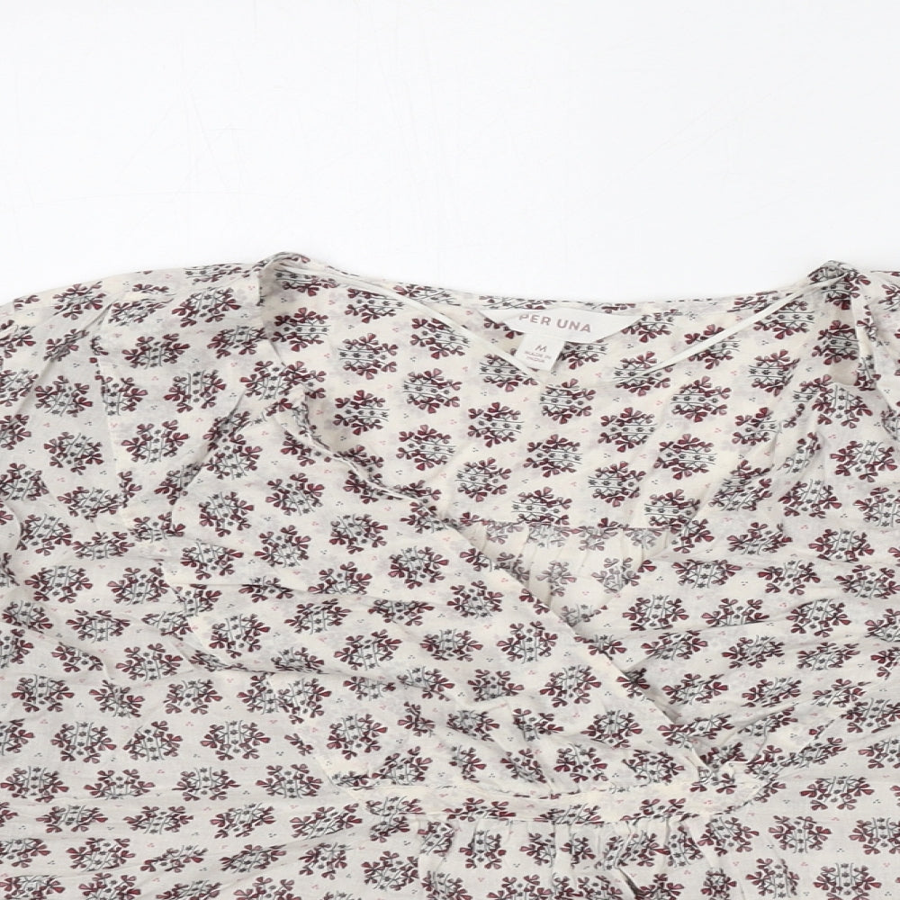 Per Una Womens Ivory Floral Polyester Basic Blouse Size M V-Neck