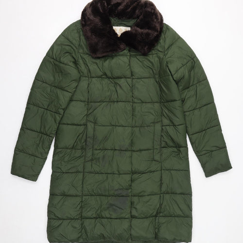 Barbour Womens Green Quilted Coat Size 10 Zip