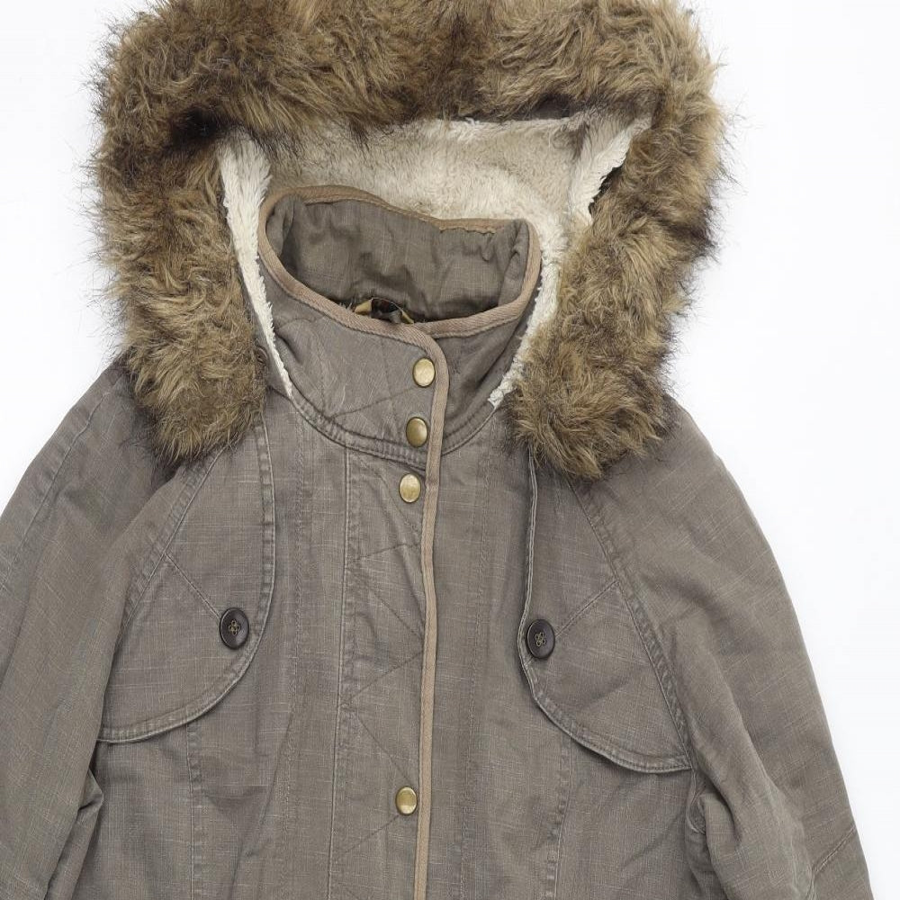 Indigo Womens Brown Trench Coat Coat Size 12 Zip - Fleece Lined, Faux Fur Hood