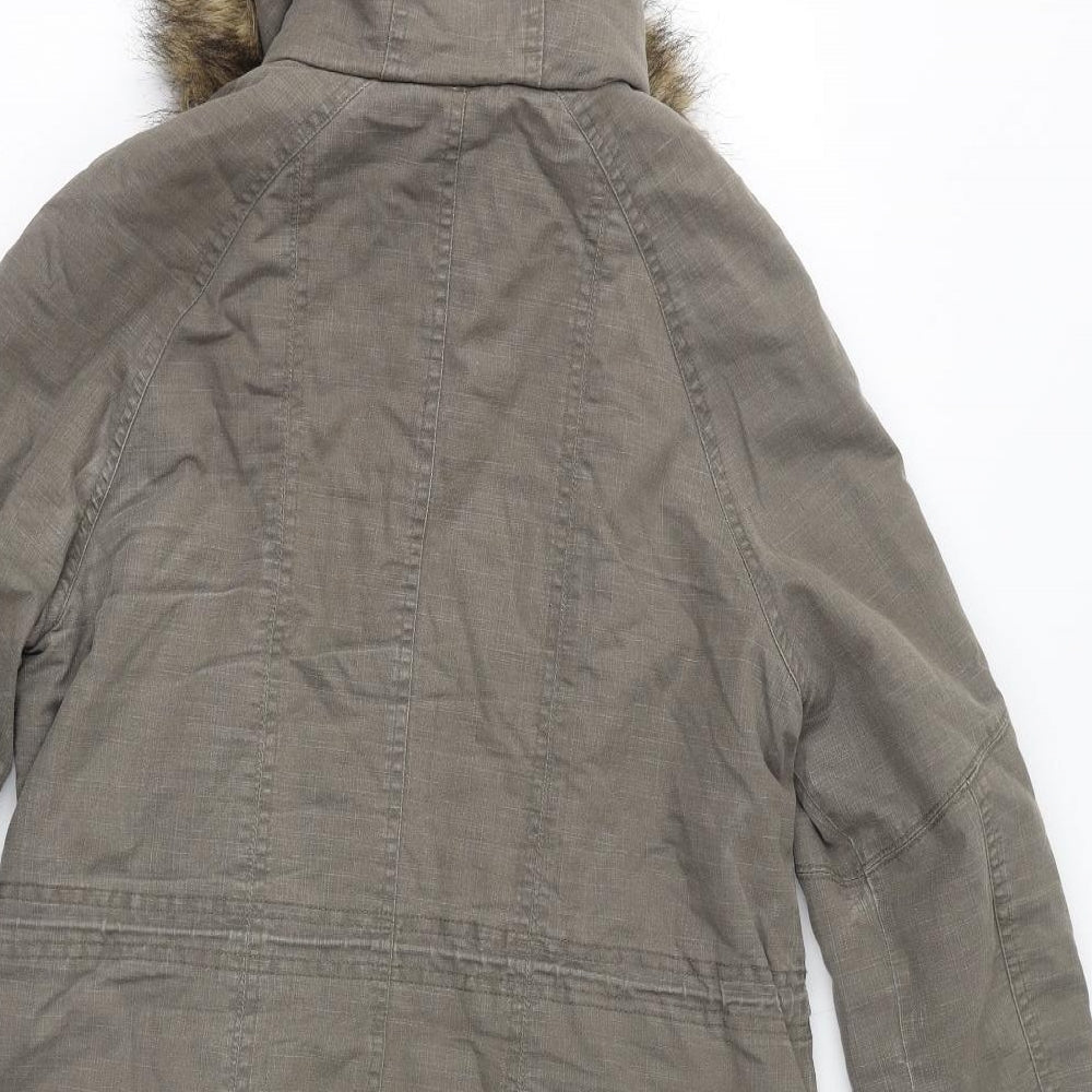 Indigo Womens Brown Trench Coat Coat Size 12 Zip - Fleece Lined, Faux Fur Hood