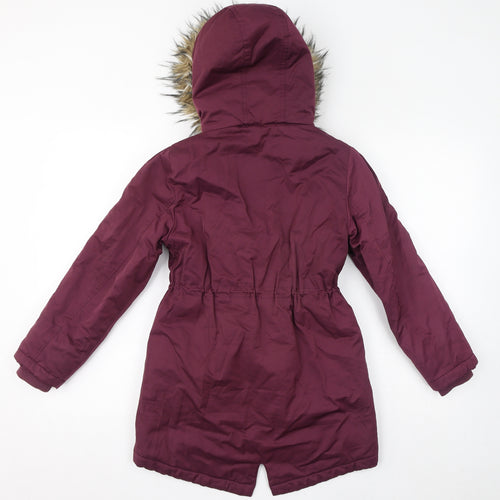 NEXT Girls Red Parka Coat Size 10 Years Zip - Fleece Lined, Faux Fur Hood