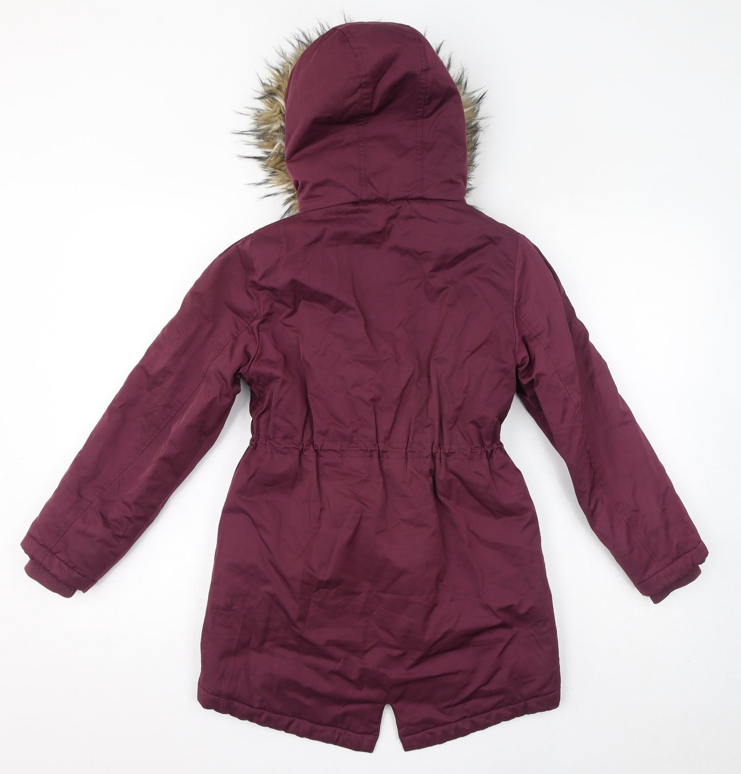 NEXT Girls Red Parka Coat Size 10 Years Zip - Fleece Lined, Faux Fur Hood
