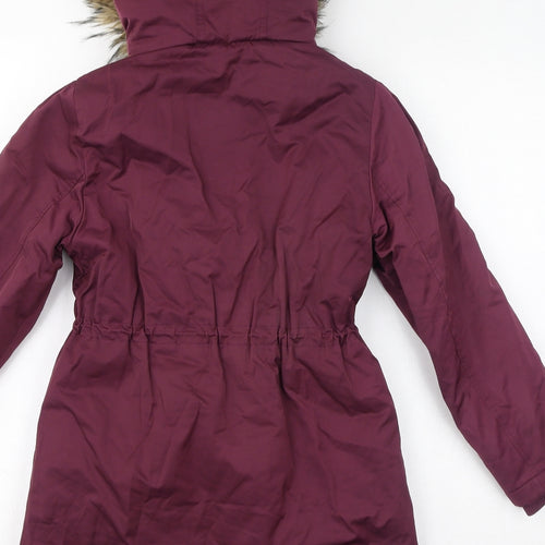 NEXT Girls Red Parka Coat Size 10 Years Zip - Fleece Lined, Faux Fur Hood