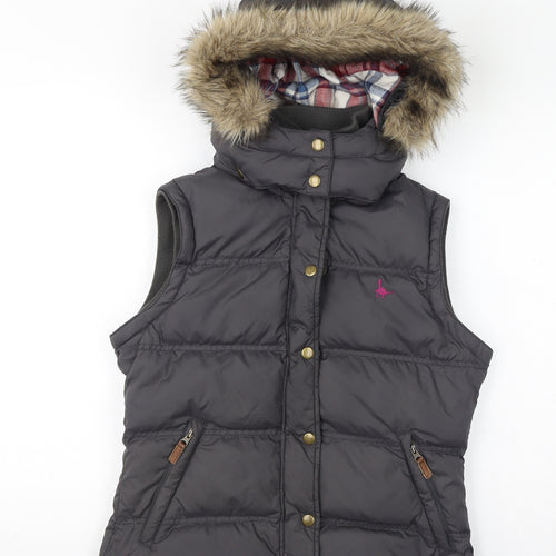 Jack Wills Womens Grey Gilet Coat Size 10 Zip - Faux Fur Hood
