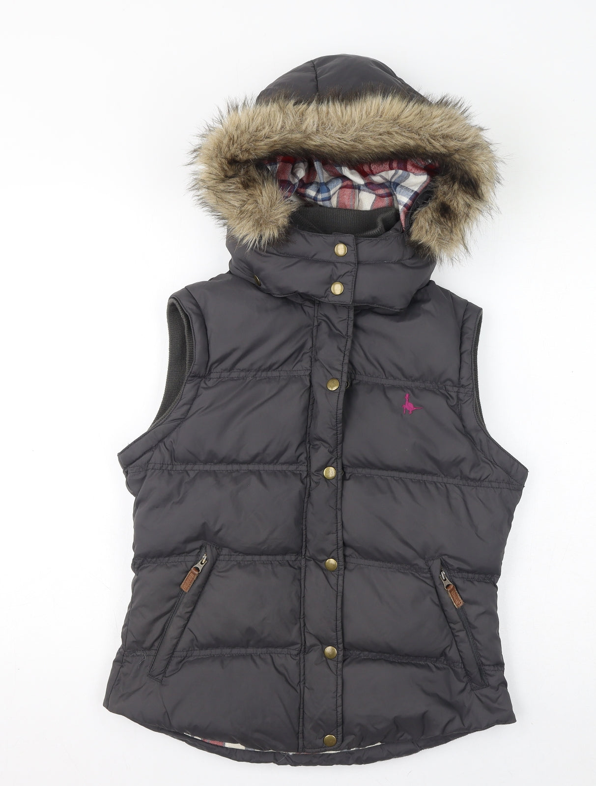 Jack Wills Womens Grey Gilet Coat Size 10 Zip - Faux Fur Hood