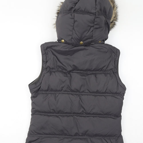 Jack Wills Womens Grey Gilet Coat Size 10 Zip - Faux Fur Hood