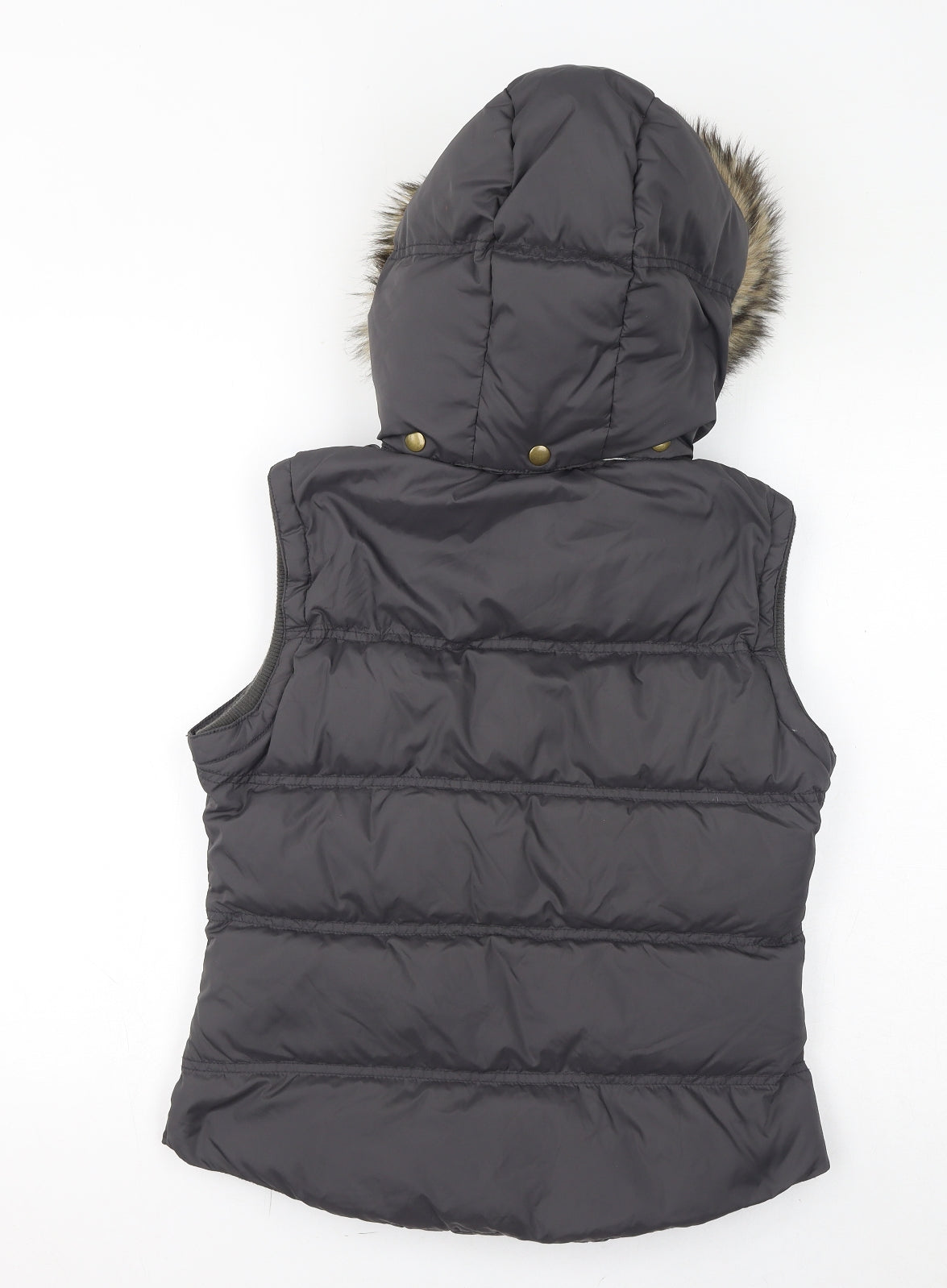 Jack Wills Womens Grey Gilet Coat Size 10 Zip - Faux Fur Hood