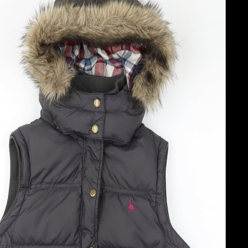 Jack Wills Womens Grey Gilet Coat Size 10 Zip - Faux Fur Hood