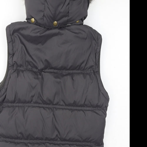 Jack Wills Womens Grey Gilet Coat Size 10 Zip - Faux Fur Hood