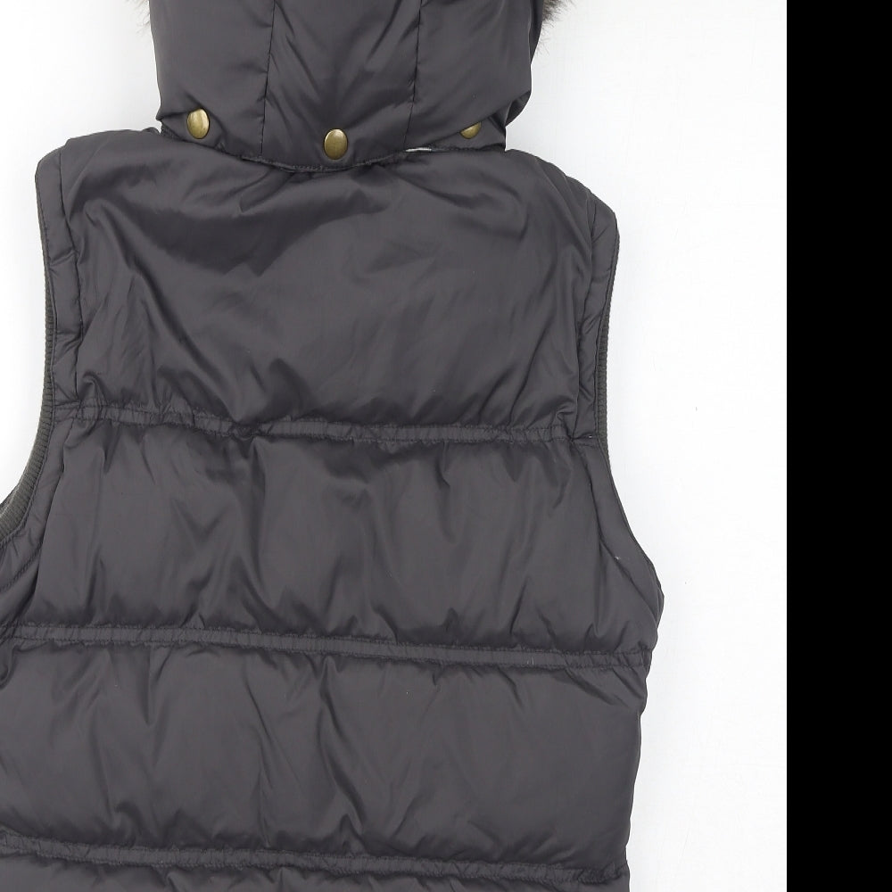 Jack Wills Womens Grey Gilet Coat Size 10 Zip - Faux Fur Hood
