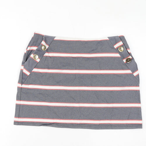 Oasis Womens Blue Striped Polyester Mini Skirt Size M - Buttons