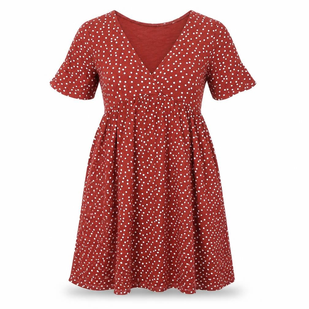 PRETTYLITTLETHING Womens Brown Polka Dot Viscose A-Line Size 8 V-Neck Tie