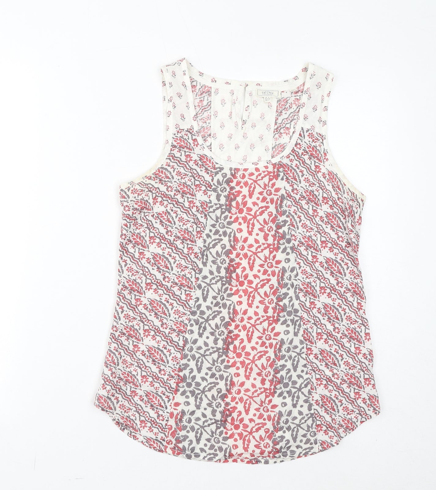 Fat Face Womens White Floral Cotton Basic Tank Size 8 Scoop Neck