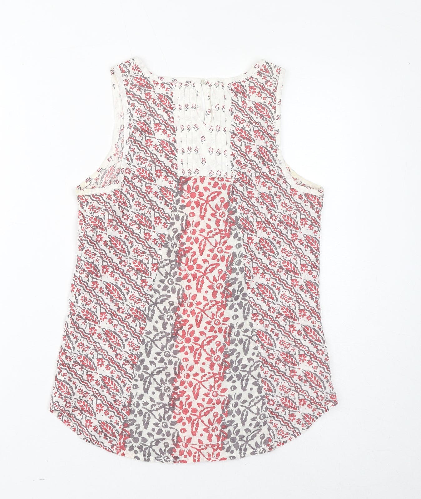 Fat Face Womens White Floral Cotton Basic Tank Size 8 Scoop Neck