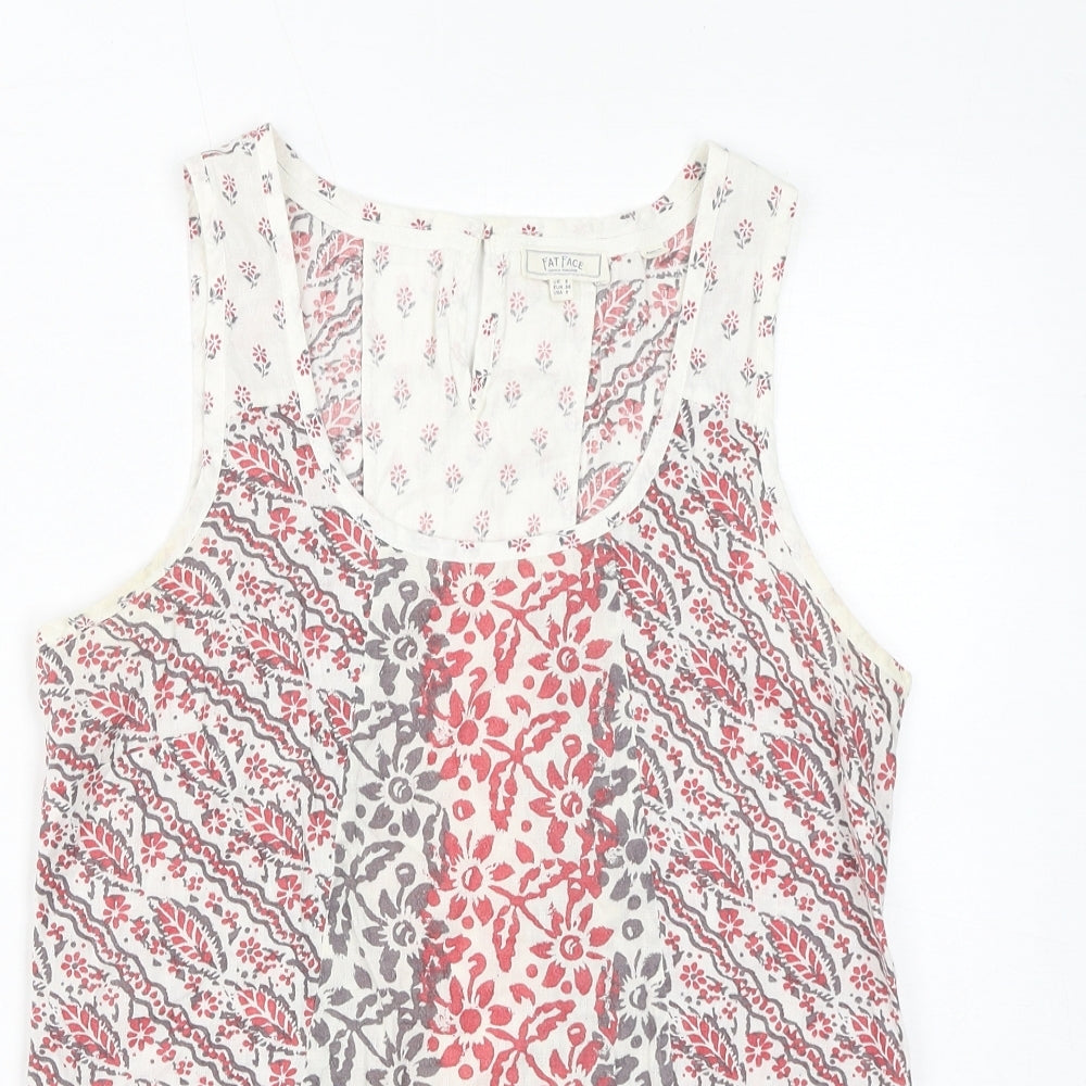 Fat Face Womens White Floral Cotton Basic Tank Size 8 Scoop Neck