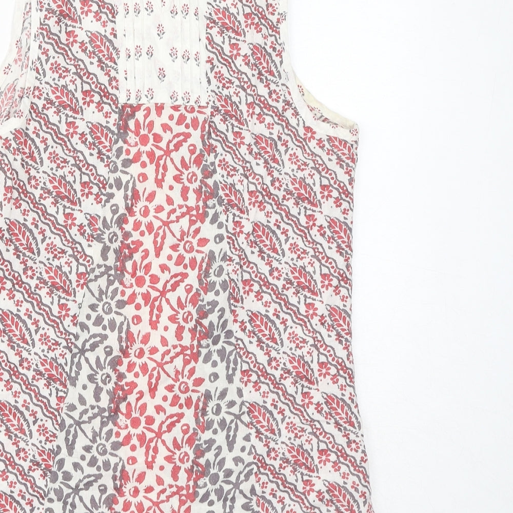 Fat Face Womens White Floral Cotton Basic Tank Size 8 Scoop Neck