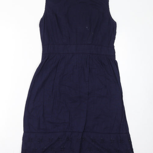John Rocha Womens Blue Cotton A-Line Size 12 Round Neck Button - Beads