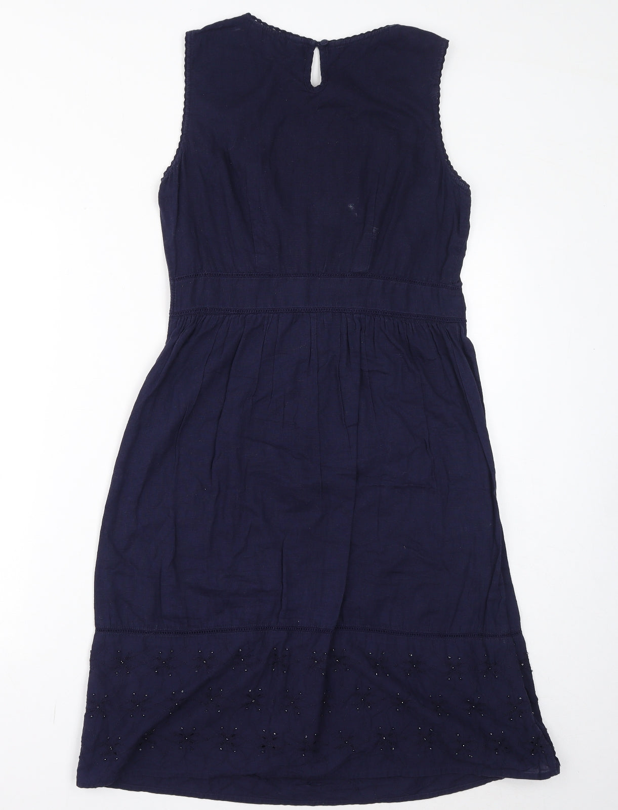 John Rocha Womens Blue Cotton A-Line Size 12 Round Neck Button - Beads