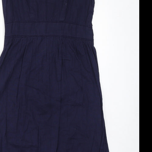 John Rocha Womens Blue Cotton A-Line Size 12 Round Neck Button - Beads