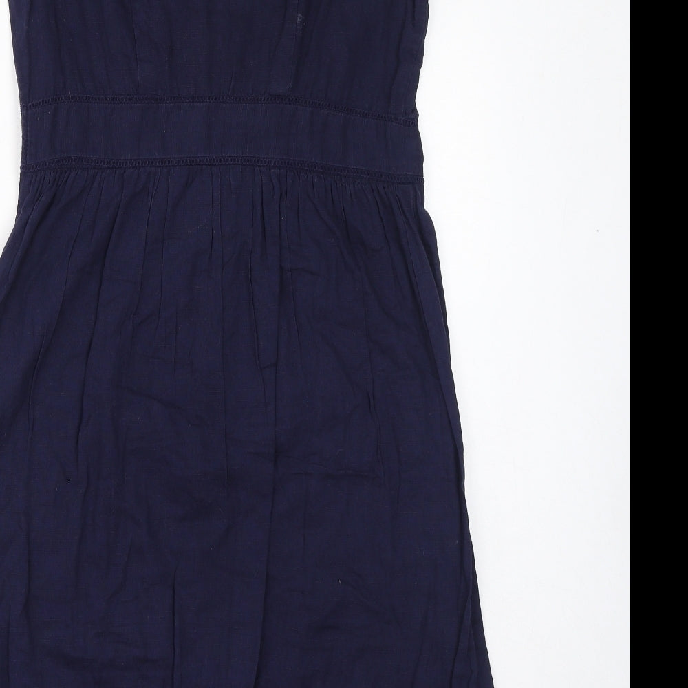 John Rocha Womens Blue Cotton A-Line Size 12 Round Neck Button - Beads
