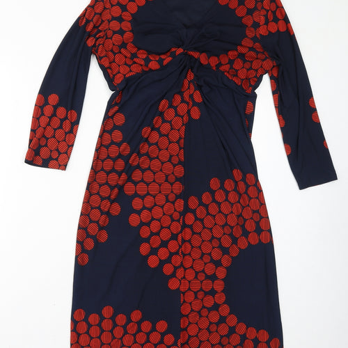 CC Womens Blue Geometric Polyester Bodycon Size M V-Neck Pullover