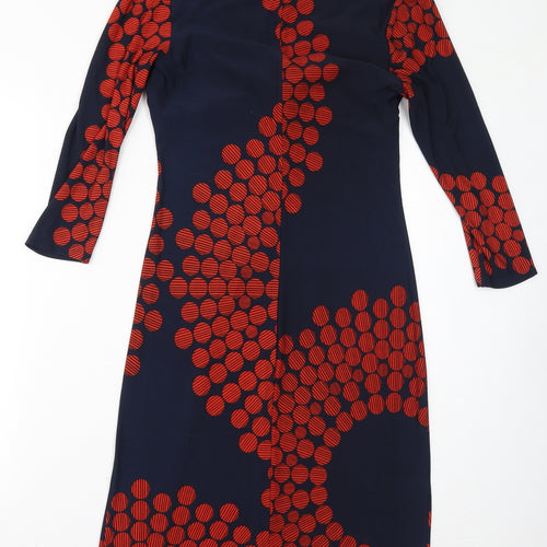 CC Womens Blue Geometric Polyester Bodycon Size M V-Neck Pullover
