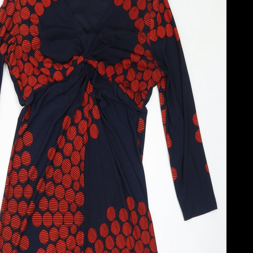 CC Womens Blue Geometric Polyester Bodycon Size M V-Neck Pullover