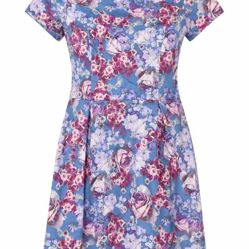 Oasis Womens Blue Floral Cotton Pencil Dress Size 10 Round Neck Zip
