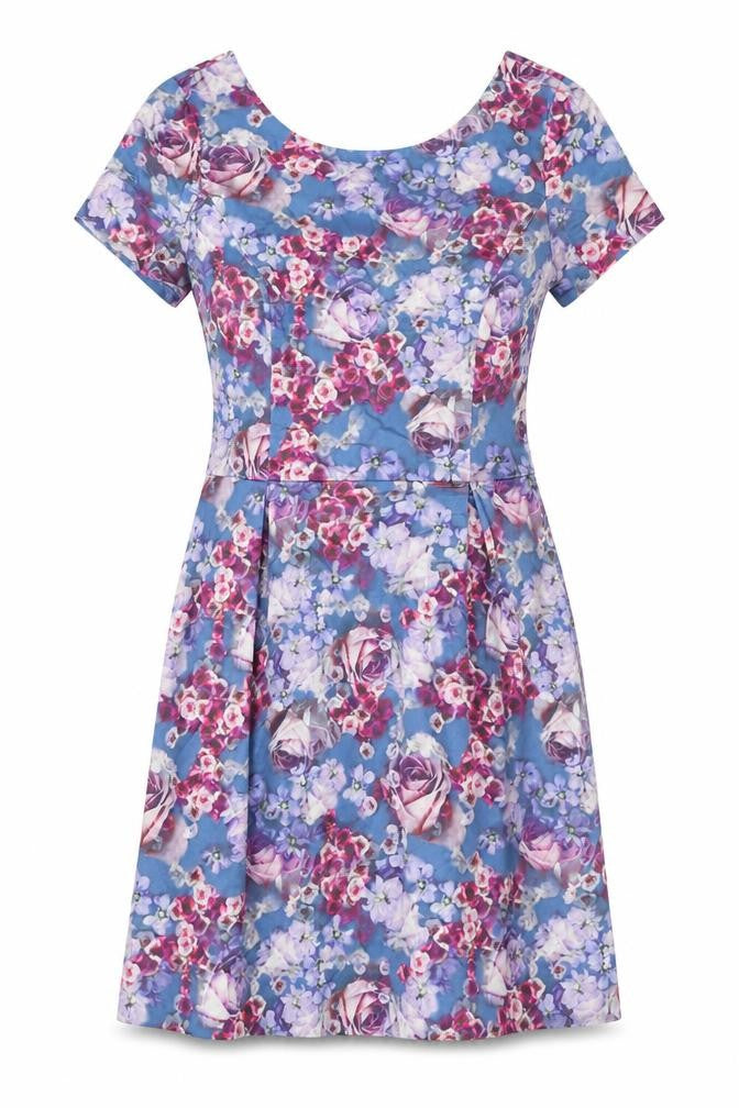 Oasis Womens Blue Floral Cotton Pencil Dress Size 10 Round Neck Zip