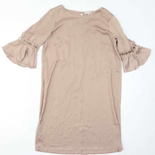 River Island Womens Beige Polyester Mini Size 10 Round Neck Button