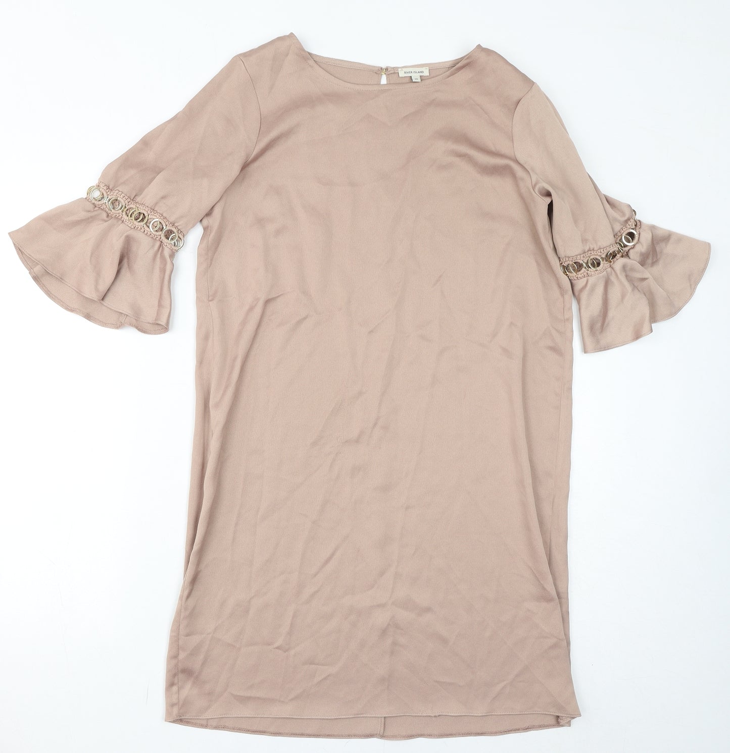 River Island Womens Beige Polyester Mini Size 10 Round Neck Button