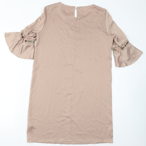 River Island Womens Beige Polyester Mini Size 10 Round Neck Button
