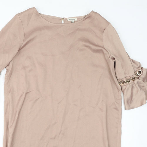 River Island Womens Beige Polyester Mini Size 10 Round Neck Button