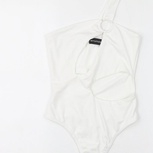 PRETTYLITTLETHING Womens White Polyester Bodysuit One-Piece Size 6 Button