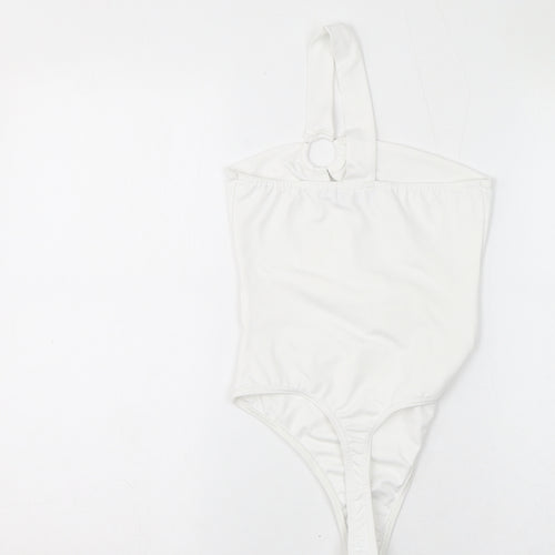 PRETTYLITTLETHING Womens White Polyester Bodysuit One-Piece Size 6 Button