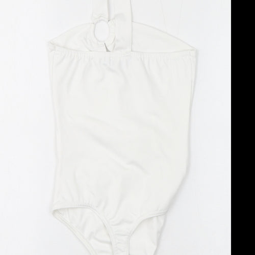 PRETTYLITTLETHING Womens White Polyester Bodysuit One-Piece Size 6 Button
