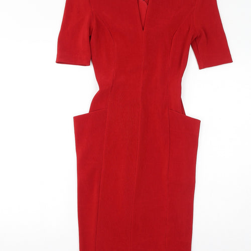 Catwalk Womens Red Viscose Bodycon Size S V-Neck Zip - Pockets
