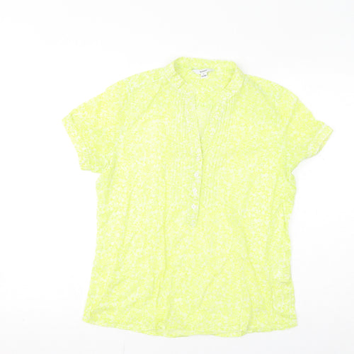 Bossini Womens Yellow Floral Cotton Basic T-Shirt Size S V-Neck