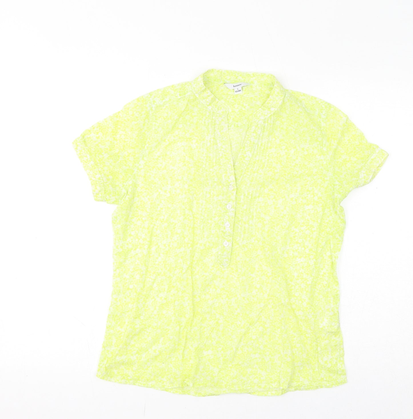 Bossini Womens Yellow Floral Cotton Basic T-Shirt Size S V-Neck