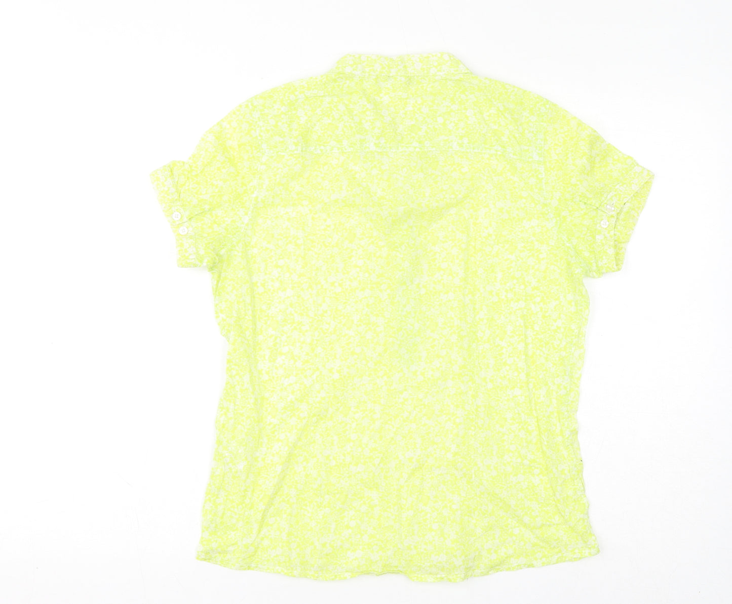 Bossini Womens Yellow Floral Cotton Basic T-Shirt Size S V-Neck