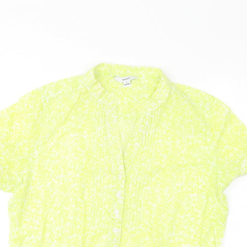 Bossini Womens Yellow Floral Cotton Basic T-Shirt Size S V-Neck