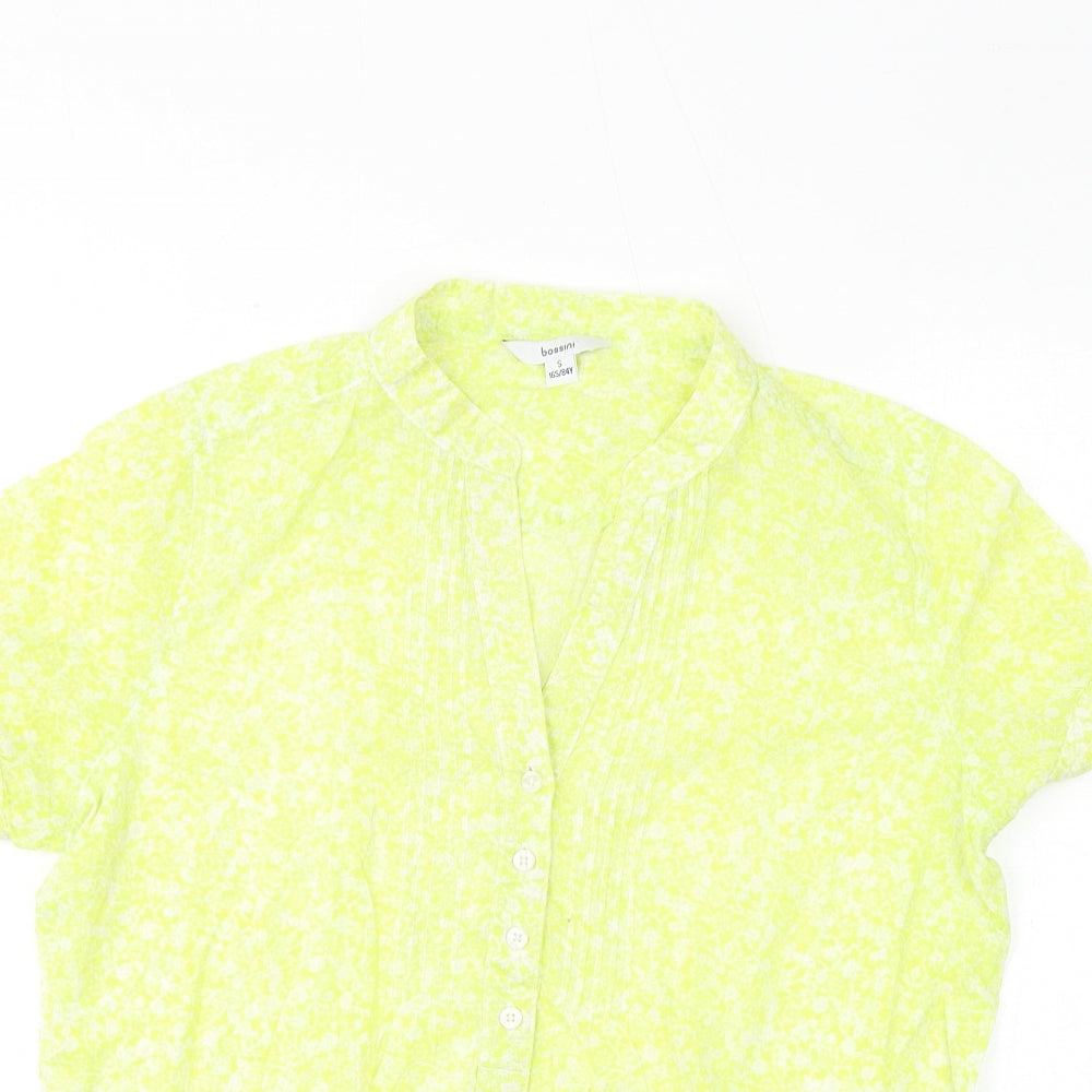Bossini Womens Yellow Floral Cotton Basic T-Shirt Size S V-Neck