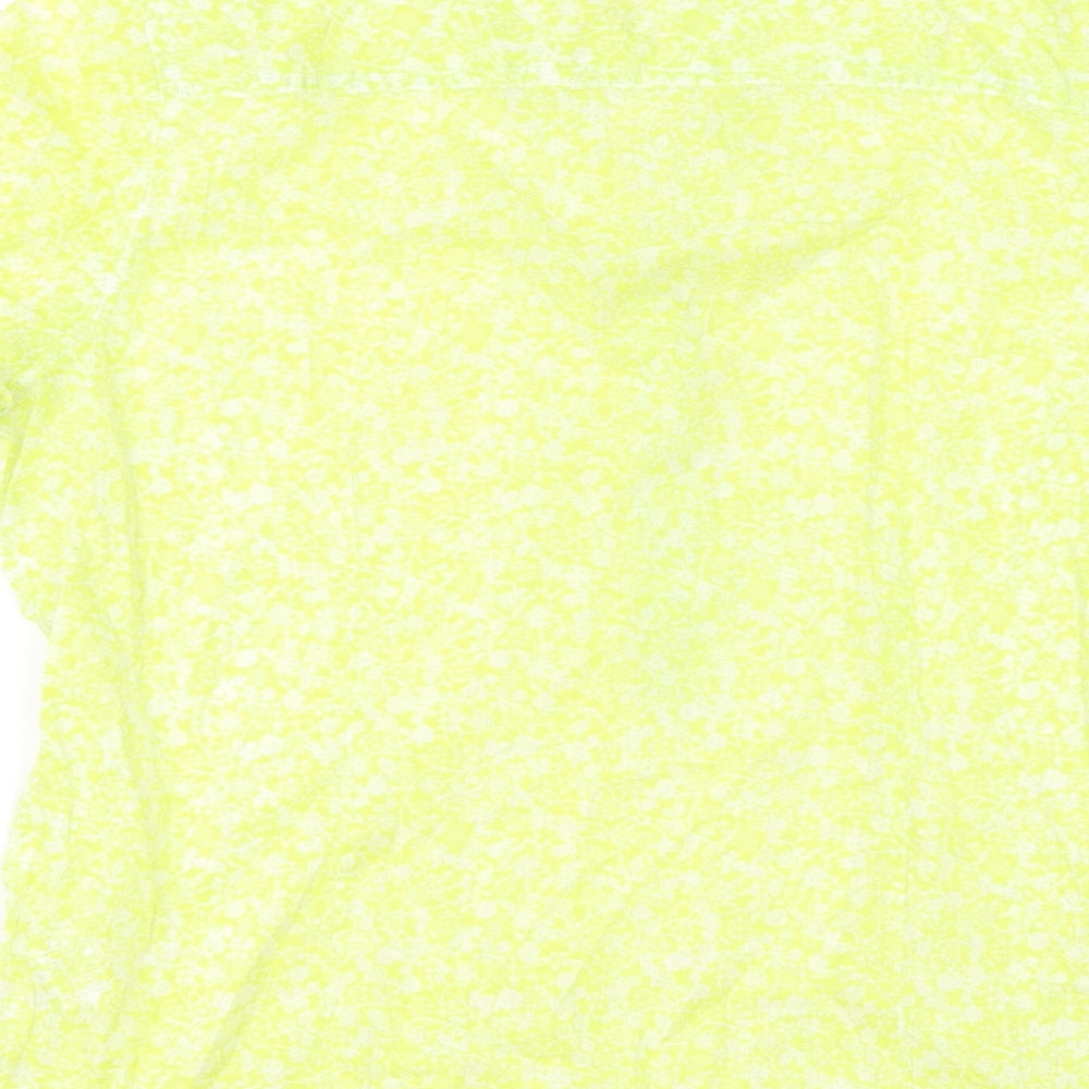 Bossini Womens Yellow Floral Cotton Basic T-Shirt Size S V-Neck