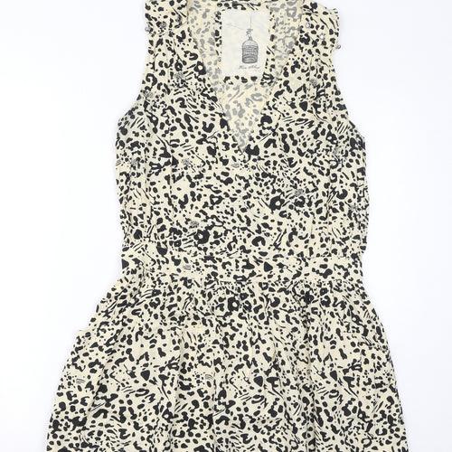 River Island Womens Brown Animal Print Viscose Tank Dress Size 10 V-Neck Pullover - Beads, Leopard Print