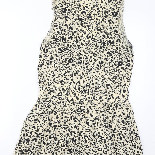 River Island Womens Brown Animal Print Viscose Tank Dress Size 10 V-Neck Pullover - Beads, Leopard Print
